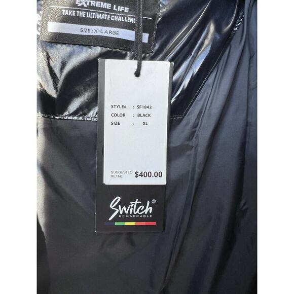 SWITCH REMARKABLE Men’s Puffer Coat Jacket Studded Insulated Fur Hood Black XL - Picture 10 of 12